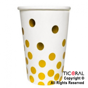 VASO POLIPAPEL BLANCO LUNARES ORO STAMPING 266CC x 6 UNIDADES